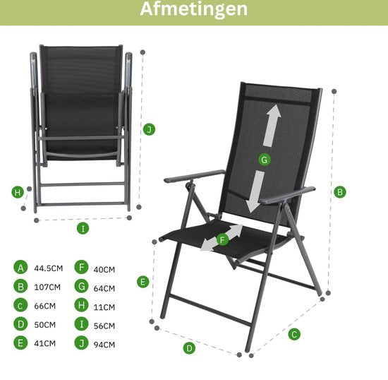 Albatros Aruba Garden Chairs Set of 2 - Chaises de jardin pliantes avec structure métallique robuste et grande capacité de charge - Chaises pliantes confortables également comme chaises de terrasse ou chaises de balcon