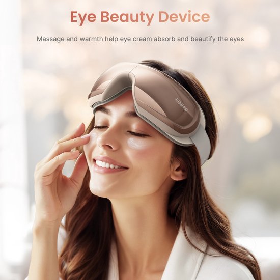 Appareil de massage pour les yeux RENPHO Eyeris 3 - Pour le contour des yeux et les tempes - Fonction chaleur et option rafraîchissante - Avec commande vocale et Bluetooth - Différentes intensités - Or rose