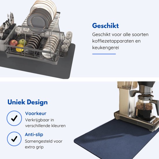 Hilvard - Tapis anti-gouttes - Tapis d'inviolabilité - Tapis à café - 40 x 30cm - Tapis anti-gouttes absorbant - Bleu marine