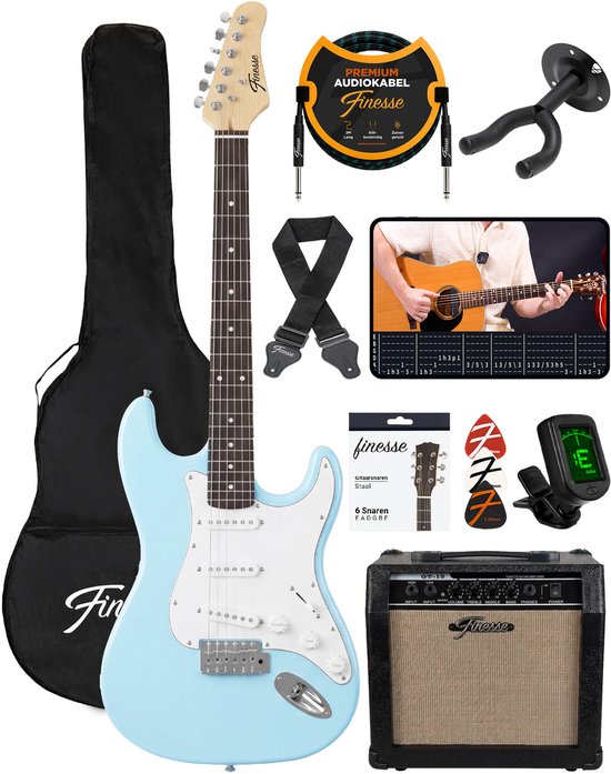 Guitare électrique Finesse avec ampli - avec cours vidéo - Guitare - Adultes - Enfants - Bleu
