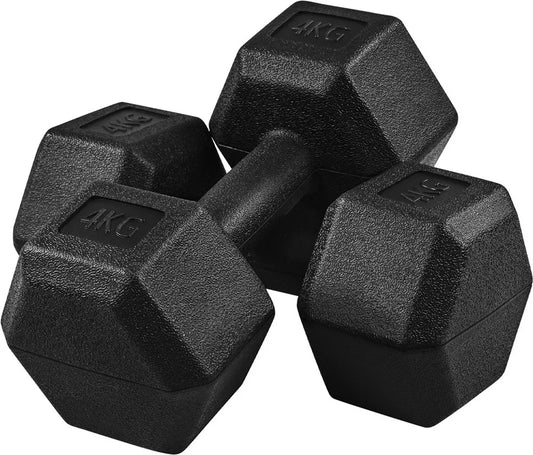 Ensemble d'haltères hexagonaux Yaheetech 2 x 4 kg - Noir - Haltères en PVC antidérapants pour la musculation