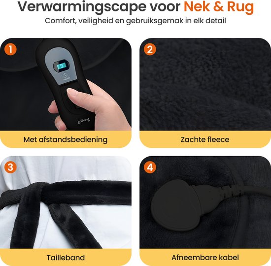 Couverture électrique Goliving pour le dos et la nuque - Couverture chauffante électrique - 3 niveaux de chaleur - Fonction minuterie - Lavable en machine - 100 W - 60 x 90 cm - Micro Plush - Noir