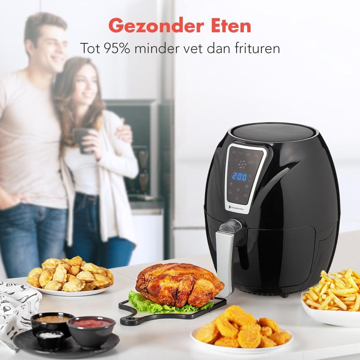 Airfryer KitchenBrothers Friteuse sans huile à hair chaud - 7 programmes automatiques - 80-200°C - 1300W