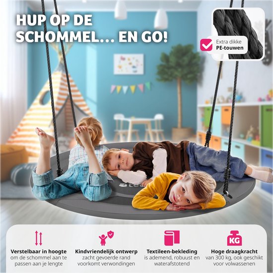 tectake® nesting swing - balançoire à panier avec une capacité de charge jusqu'à 300 kg - balançoire pour enfants et adultes - balançoire de jardin pour l'extérieur ou chaise suspendue pour l'intérieur - jouet pour le jardin ou la chambre d'enfant (DIMENS