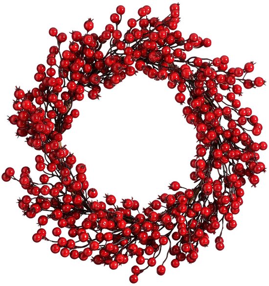 Mica Decorations : Décoration de Noël avec des baies rouges - Couronne de Noël pour créer une ambiance festive chez vous - Ø 50 cm en mousse - Couronne de porte d'intérieur pour la période de Noël - Rouge