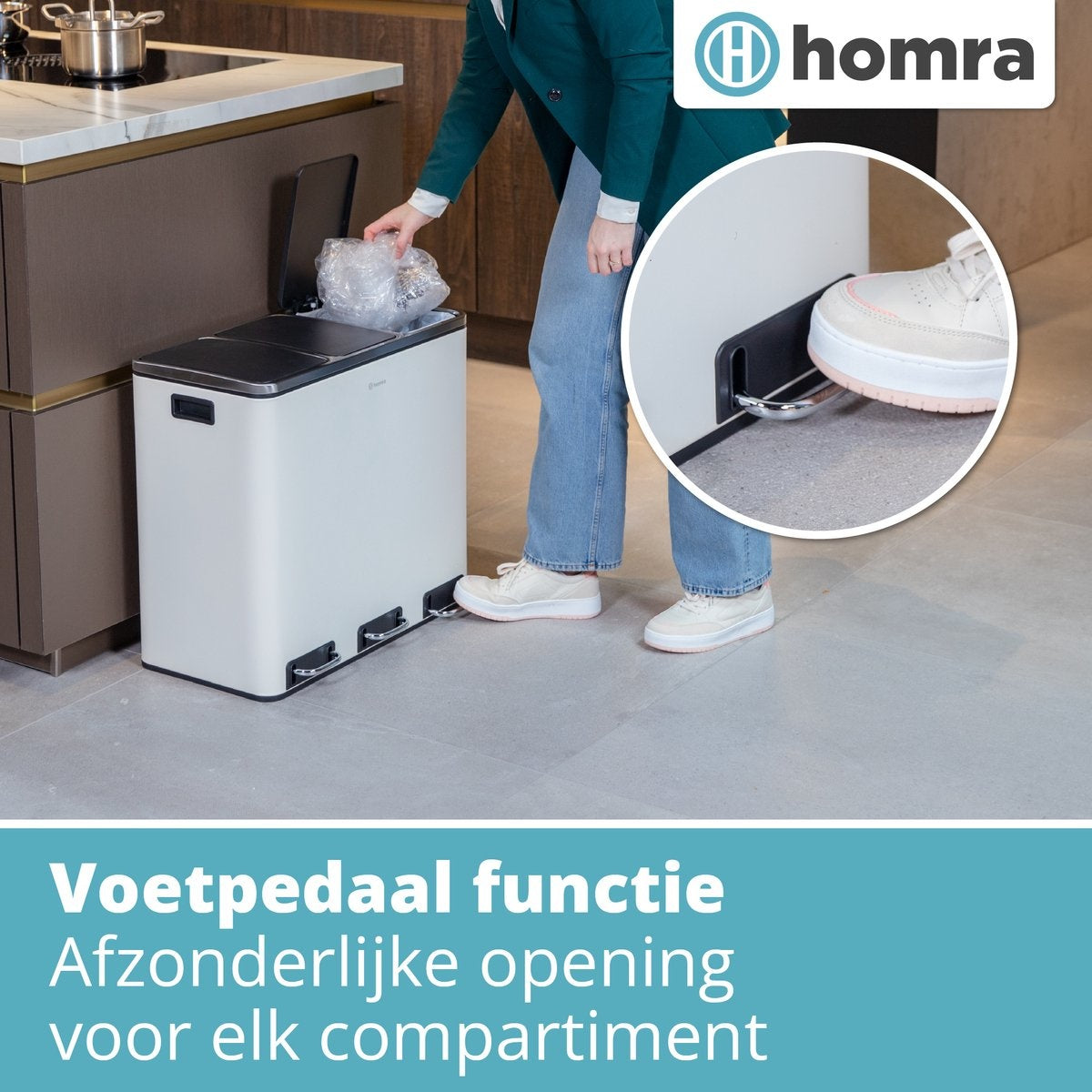 Poubelle de tri sélectif - Homra SPARQ - 3 x 18 L de capacité - 54 L - Blanc - acier inoxydable