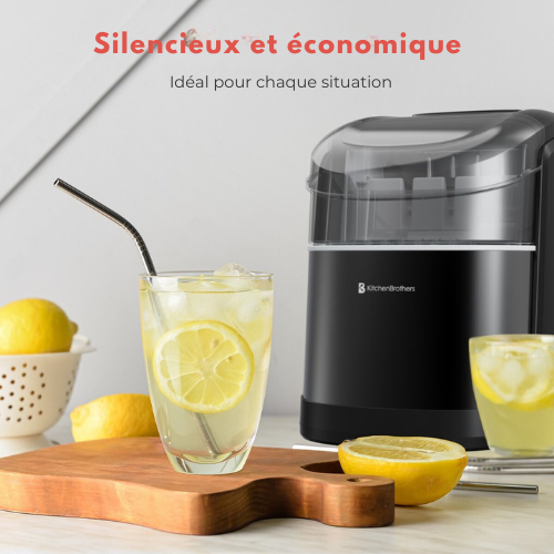 Machine à glaçons 1.6L avec pelle à glace KitchenBrothers 12kg/24h, acier inoxydable