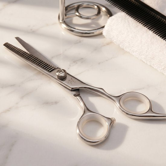 ProTrue Ciseaux à désépaissir Coiffeur avec étui en cuir - Ciseaux à désépaissir en acier inoxydable - Ciseaux de coupe
