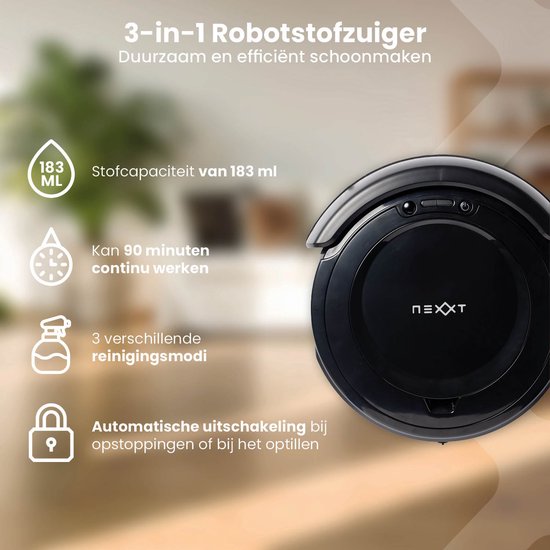 Aspirateur Robot 3 en 1 - Nexxt - incl. Station de recharge - Adaptateur et brosse inclus - 17W