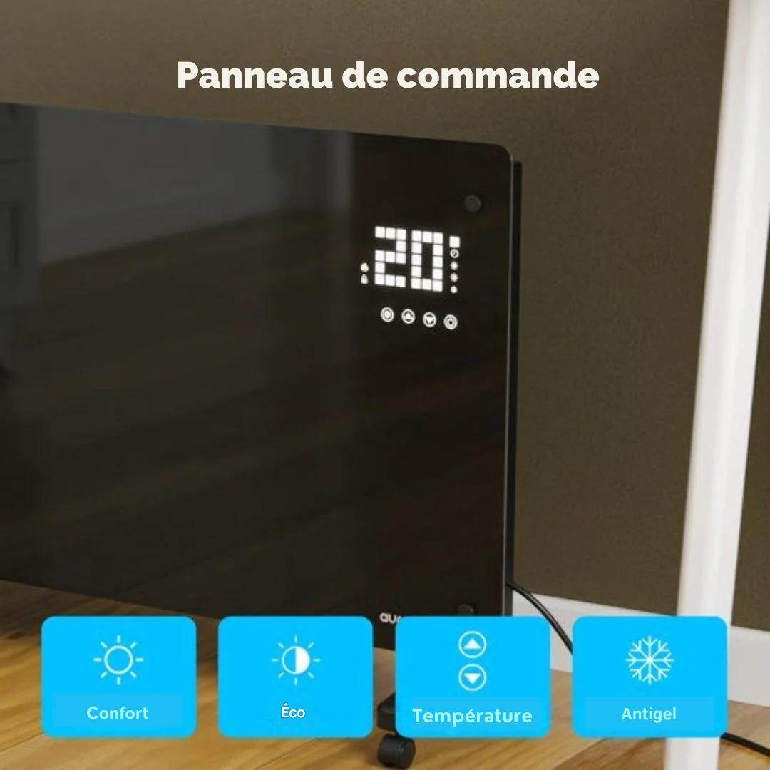 Radiateur électrique - Auronic - à convection avec thermostat et télécommande - Panneau en verre - 2500 W - Noir