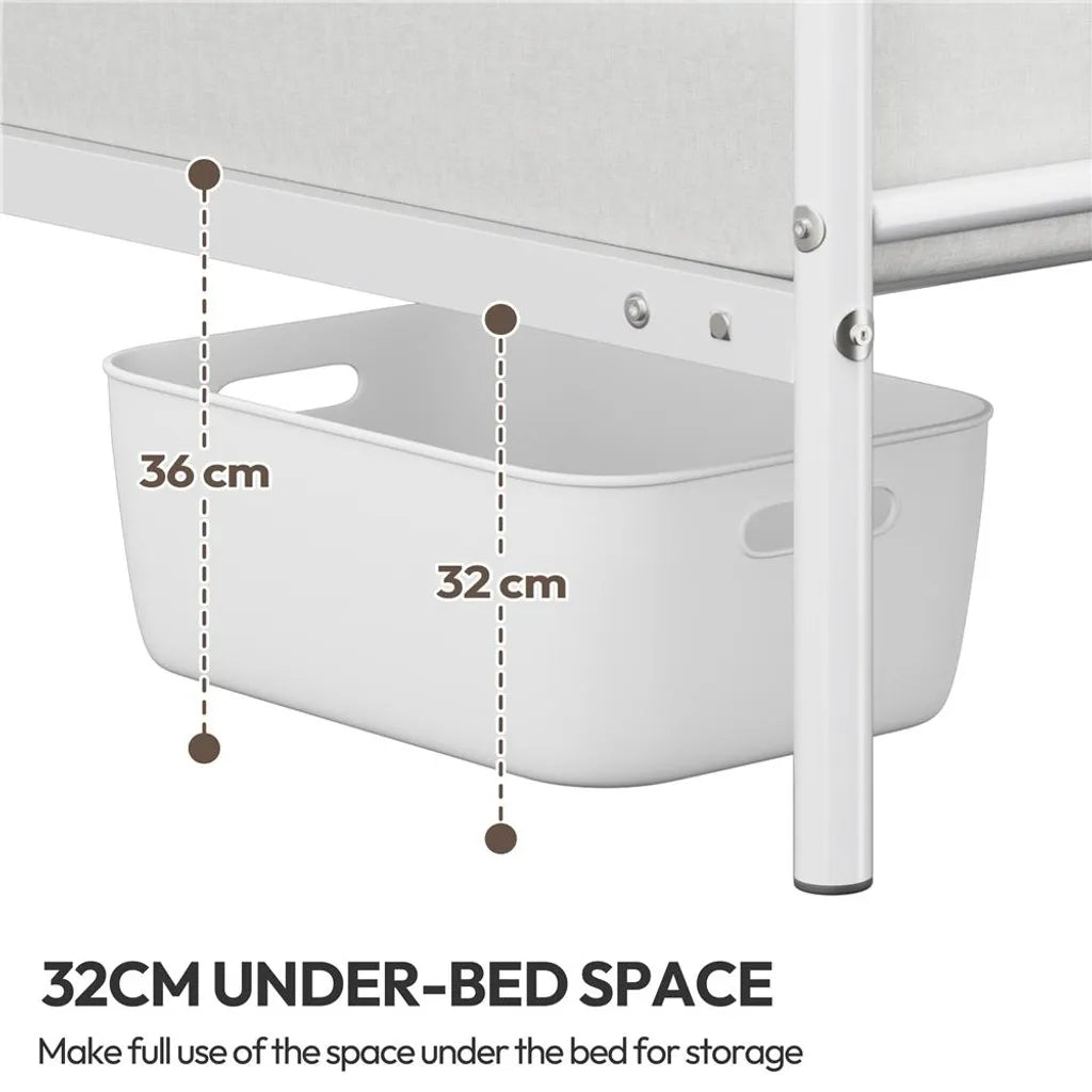 Yaheetech Cadre de lit 90 × 200 cm - Métal blanc - Lit simple avec tête de lit X-Design, sommier à lattes et espace de rangement de 32 cm
