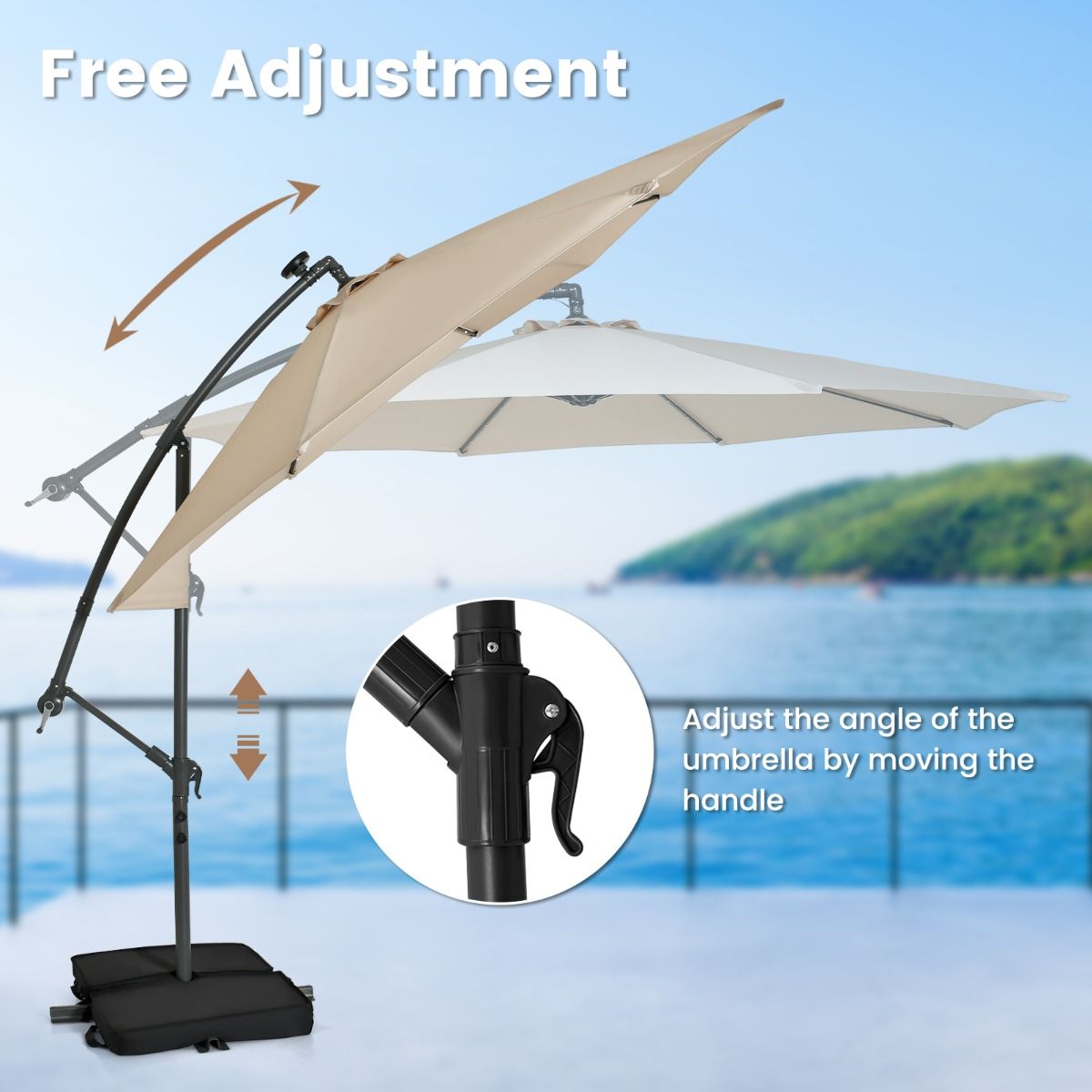 Coast Parasol flottant avec sacs de sable et éclairage LED - Ø300cm - Beige