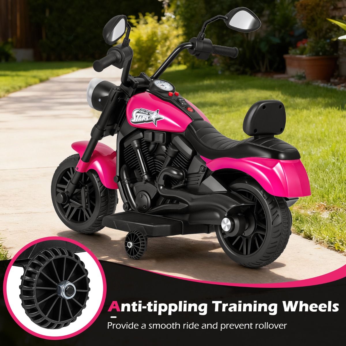 Motocyclette pour enfants Coast 6 V avec musique et phare à LED - 83 x 52 x 57 cm - Rose