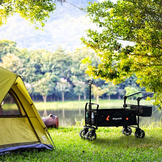 Chariot pliable LifeGoods - Jusqu'à 120KG - 90L - Polyester lavable - 120x80cm - Noir