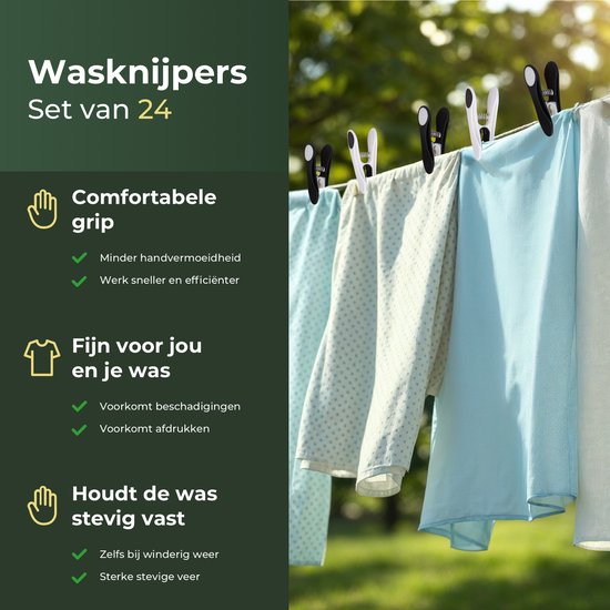 Gandria Pinces à linge 24 pièces - Pinces à linge en plastique - Lot de 24 pinces à linge en plastique - Pinces à linge 10 Kg - Noir/Blanc et Blanc/Noir