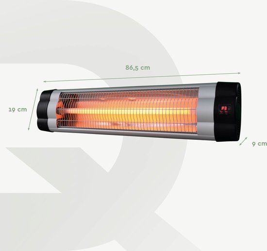 BRASQ Electric Terrace Heater Pendant PHW200 - Chauffage infrarouge 2500W - avec télécommande et minuterie - 3 niveaux de chaleur - Pour l'intérieur et l'extérieur - Résistant aux éclaboussures - Noir