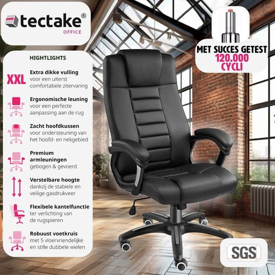 tectake® - Fauteuil de direction design et luxueux - Noir