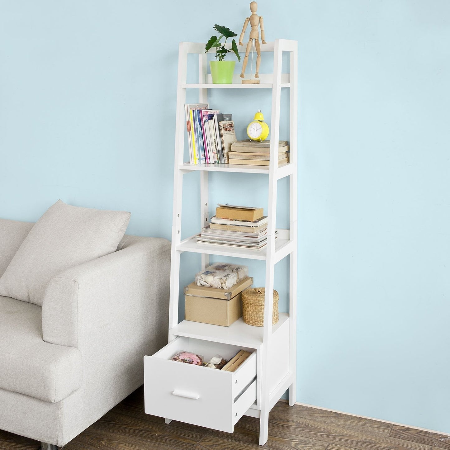 SoBuy Bibliothèque avec tiroir - Blanc -160x44x40cm