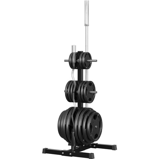 Yaheetech Support de disques d'haltères - équipé de 6 supports de disques et de 2 supports de barres d'haltères et de pieds de protection en plastique - pour la salle de sport à domicile - métal noir revêtu de poudre - 68,5 x 61 x 113 cm