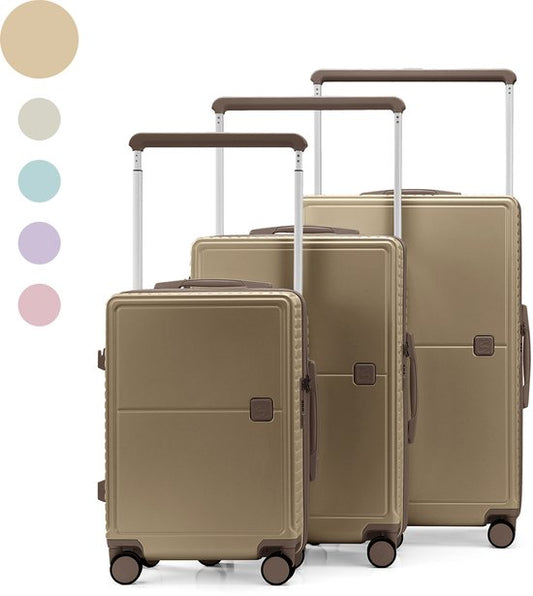 Skycases City Walker - Ensemble de valises 3 pièces | Léger et durable | 20, 24 et 28 pouces | Roues pivotantes à 360° | Verrouillage TSA | Housses de protection incluses - Champagne