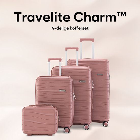 SKYCASES Travelin' Charm - Valise de voyage moyenne 24 pouces - Serrure numérique - 41x24x69 cm - 68L - Légère, imperméable et durable - Rose