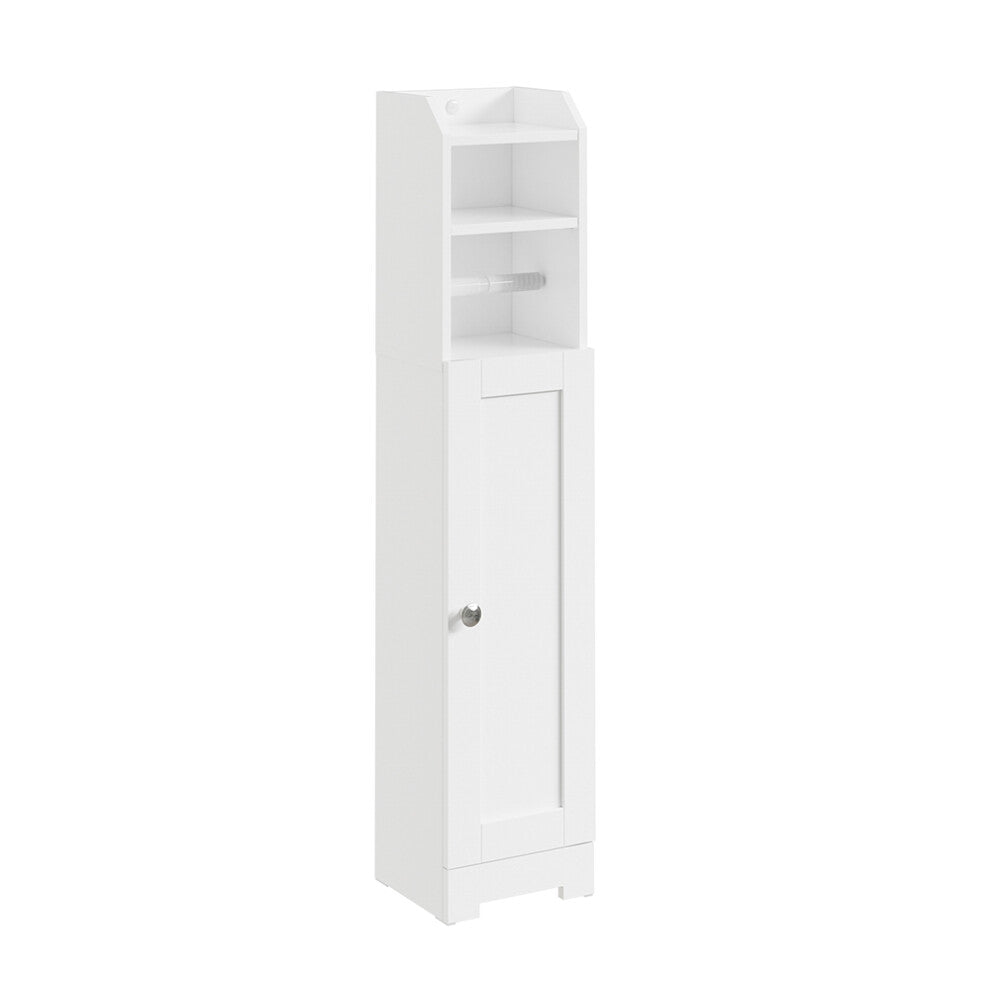 Porte-rouleau de papier toilette blanc SoBuy avec placard – 20 x 18 x 95 cm – Meuble de salle de bains étroit en MDF