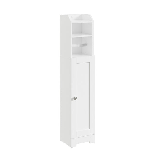 Porte-rouleau de papier toilette blanc SoBuy avec placard – 20 x 18 x 95 cm – Meuble de salle de bains étroit en MDF
