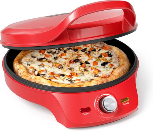 Princess Pizza Maker 115007 - Four à pizza - Thermostat réglable jusqu'à 220 °C - Rouge - Ø 30 cm - Peut également servir de grill de table - Pour les pizzas fraîches et surgelées
