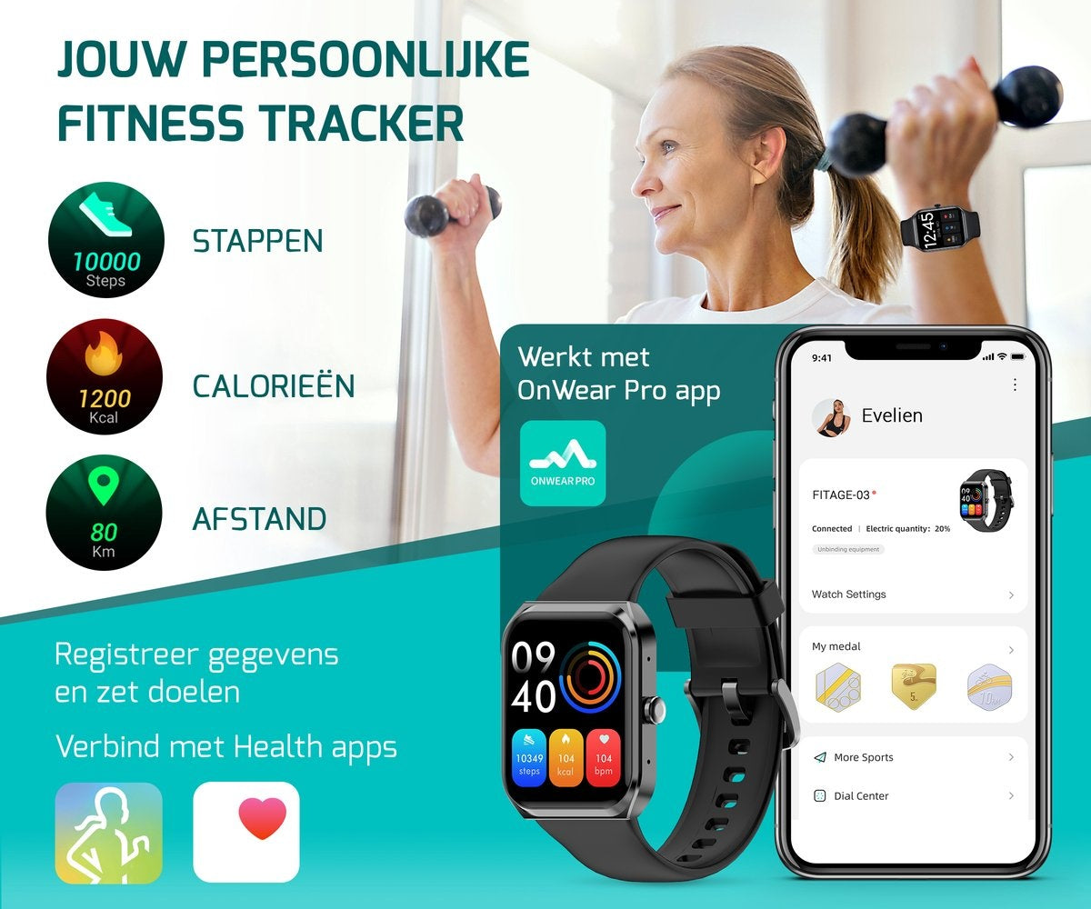 FITAGE Smartwatch - Podomètre - Montre sport - Noir