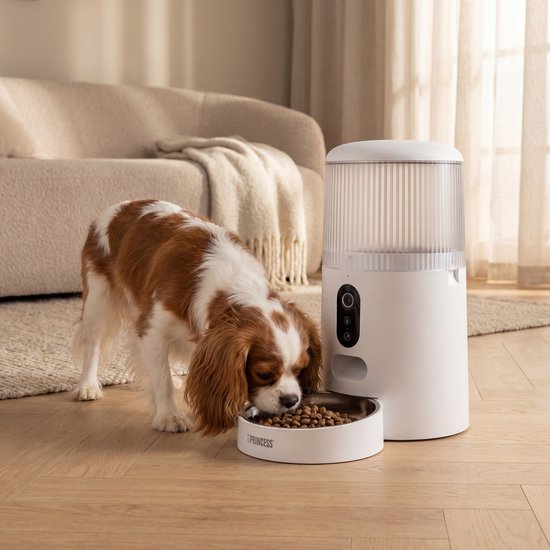 Mangeoire automatique Princess - Caméra HD et fonction intelligente - 4 litres – Chat et chien – Commande via application – Repas programmables – Bol en acier inoxydable – Batterie de secours – Distributeur automatique de nourriture – 610045