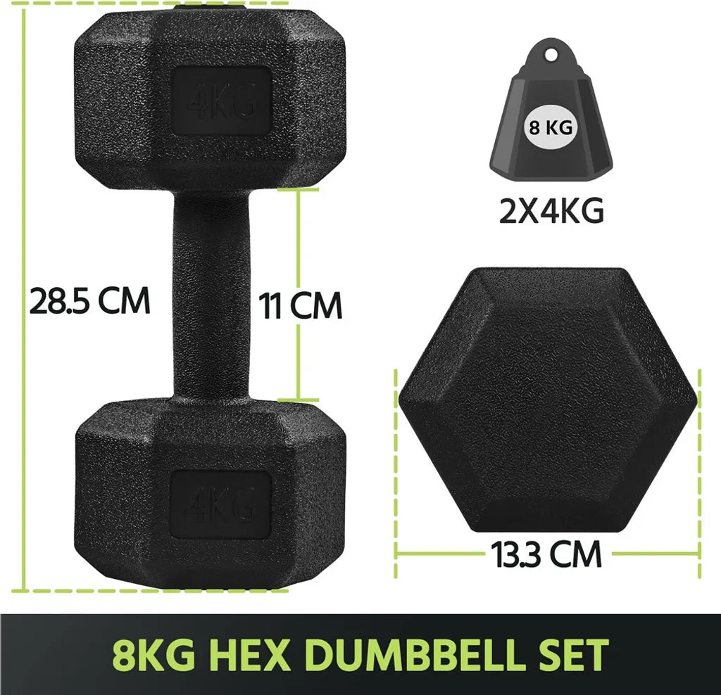 Ensemble d'haltères hexagonaux Yaheetech 2 x 4 kg - Noir - Haltères en PVC antidérapants pour la musculation