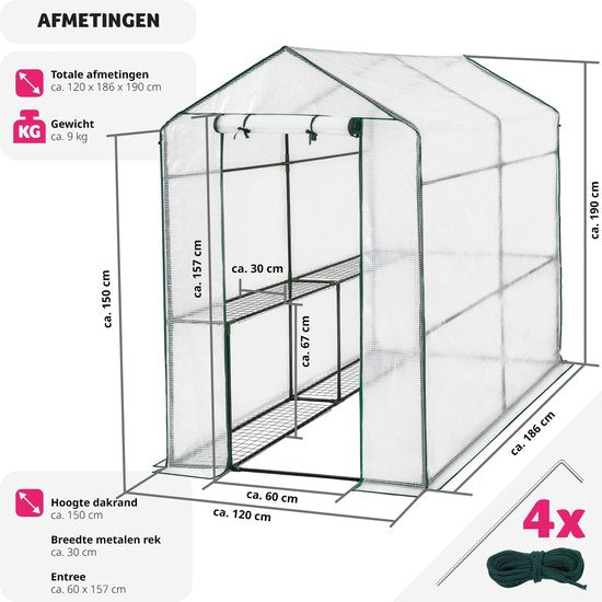 Tectake - Serre de jardin 186x120x190 cm - art no 401861