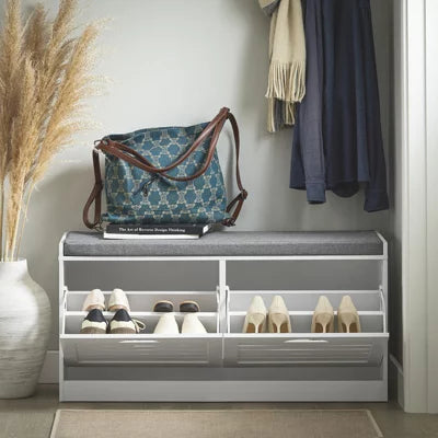 Armoire à chaussures SoBuy avec coussin d'assise - 2 volets - 94 x 30 x 47 cm - Blanc