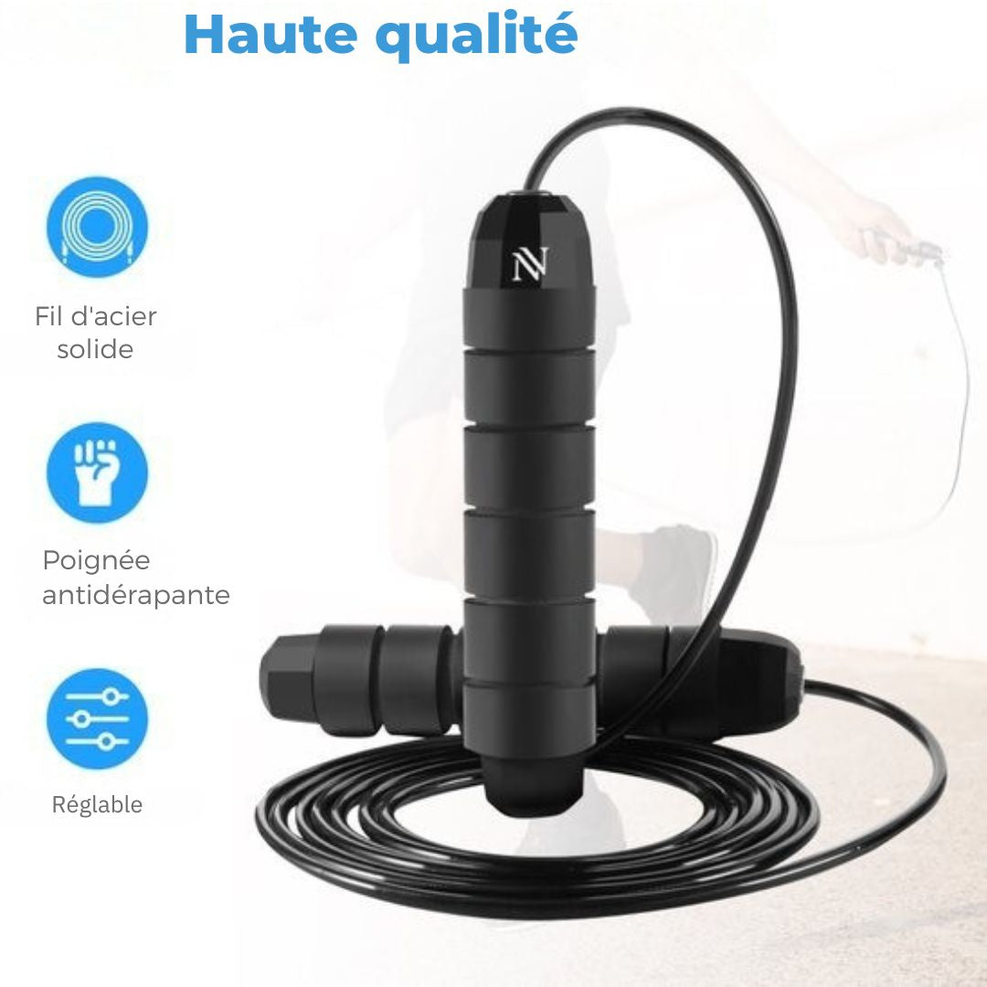 Corde à sauter sportive professionnelle - Nuvance  - réglable - Speedrope - pour adultes et enfants - noir