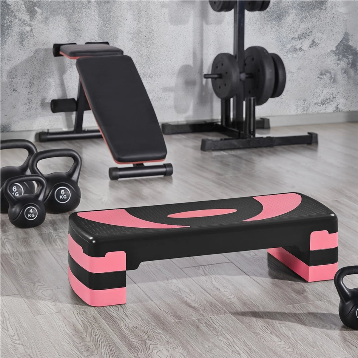 Yaheetech Aerobic Stepper Adjustable - 79,5 x 30 x 20 cm - 3 hauteurs réglables, surface antidérapante et pieds de protection en caoutchouc - pour la gym à domicile et l'entraînement physique - plastique noir et rose