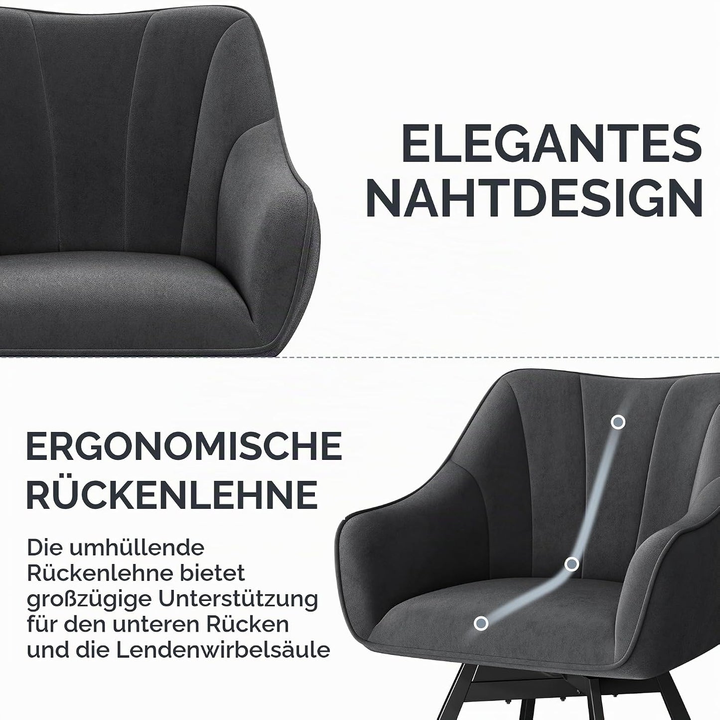 Chaise de salle à manger Yaheetech pivotante à 360° avec accoudoirs - Velours - 55 x 58,5 x 82 cm - Gris foncé
