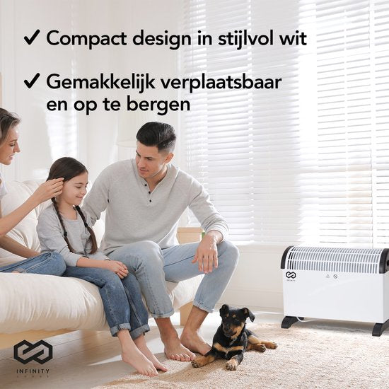 Infinity Goods Radiateur électrique - Fonction Turbo et ventilateur - 750 / 1500 / 2000W - Thermostat réglable - Radiateur - Protection contre la surchauffe - 35m² - Noir/Blanc