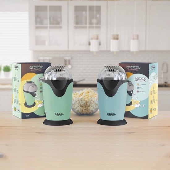 JAP Appliances Happy Pops - Machine à pop-corn rétro (2-3 personnes) 1200W - Cuillère à mesurer et à faire fondre le beurre incluse - Prêt en 3 minutes - Sans huile - Bleu