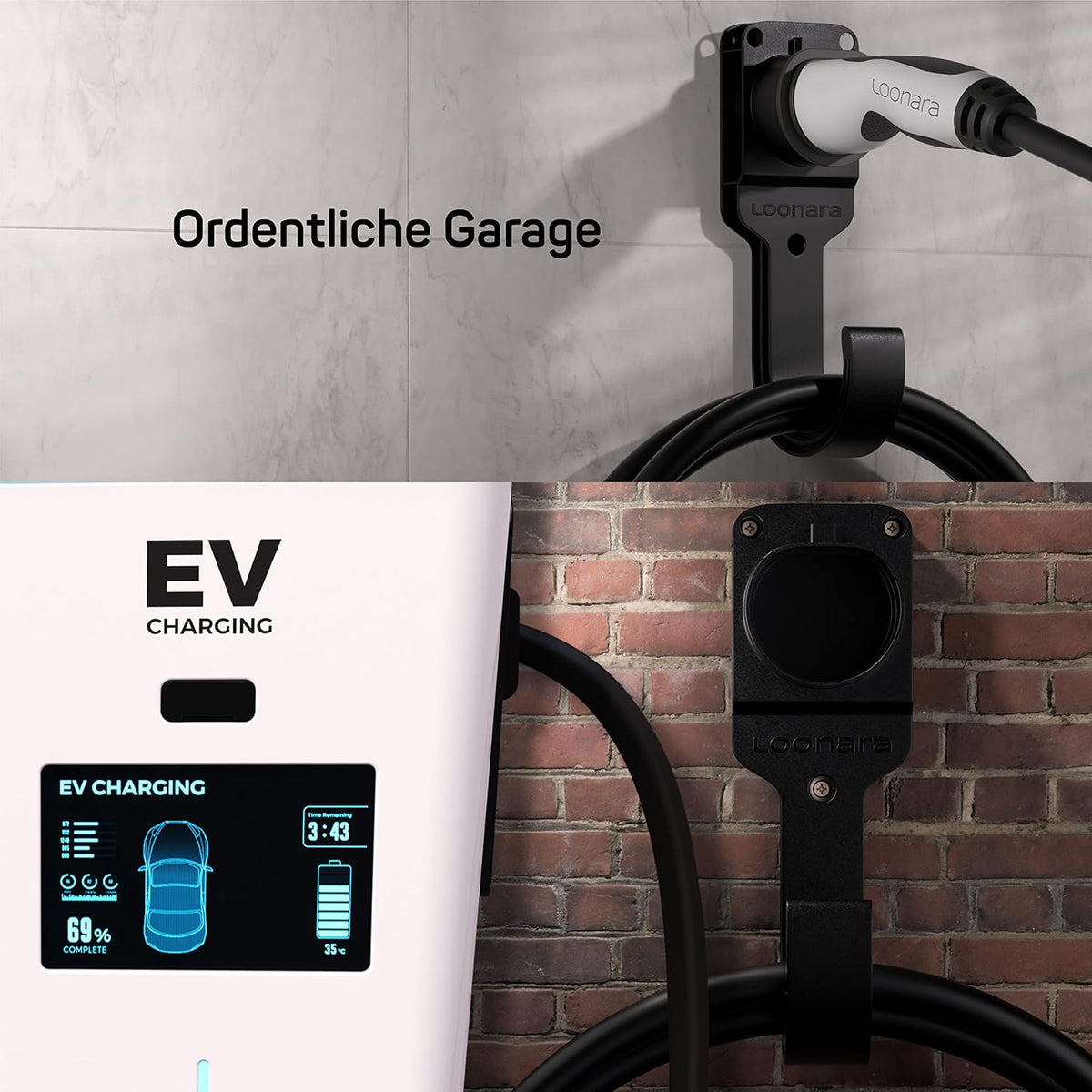 loonara Support de câble pour chargeurs de voiture électrique - Type 2 - Avec support mural