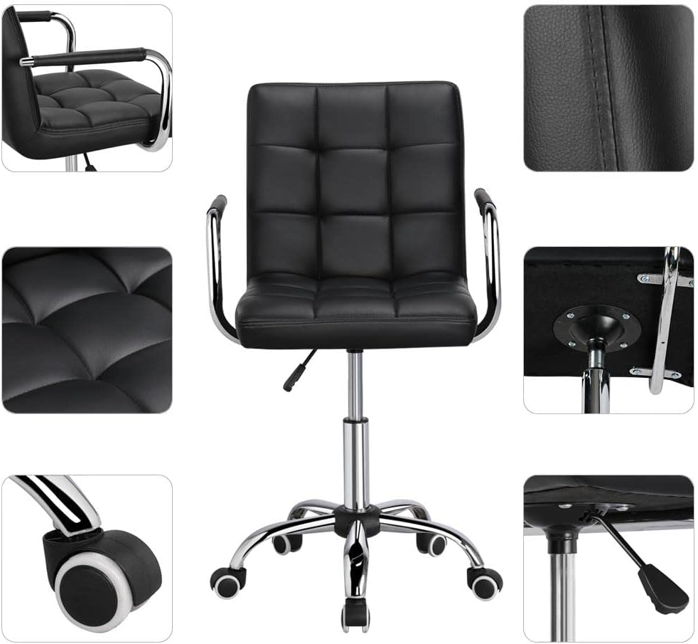 Chaise de bureau Yaheetech - Noire - Simili cuir - Pivotante à 360° - 120 kg - Hauteur d'assise réglable de 48 à 62 cm - Avec accoudoirs