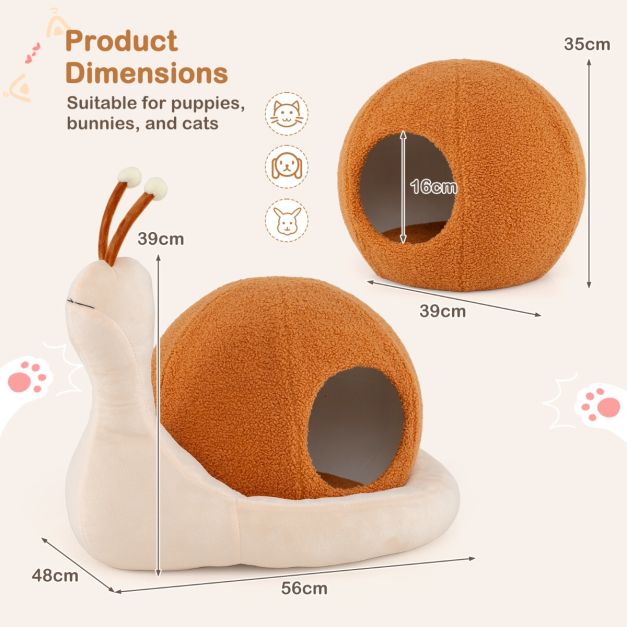 Panier pour chat Coast 2-en-1 en forme d'escargot - Maison pour chat fermée avec coussin amovible et lavable - 56 x 48 x 39 cm - Marron/Blanc