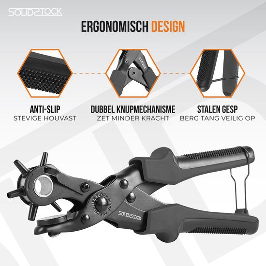 SolidStock : Perforateur professionnel pour ceinture - Règle de mesure incluse - Perforateur - Pince revolver - Noir