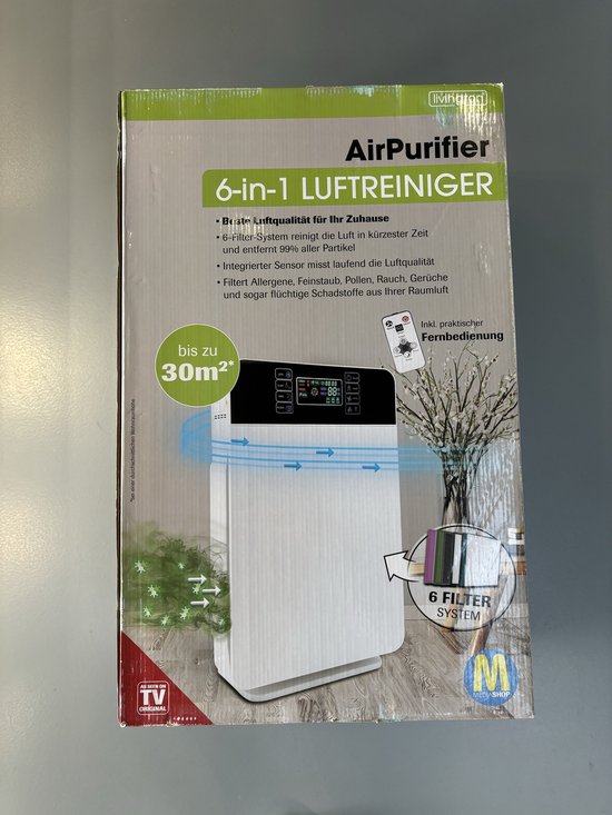 Livington AirPurifier - Purificateur d'air 30 m² Blanc - Système de filtration à 6 éléments - Filtre HEPA, filtre à charbon actif, filtre UV, ioniseur