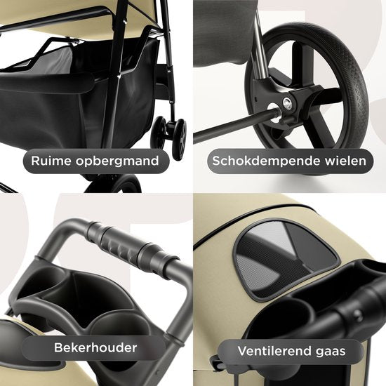 TrevoPet® Poussette pliable pour chien - Pour les petits et moyens chiens jusqu'à 15 kg - Poussette avec porte-gobelet et grand panier de rangement - Beige