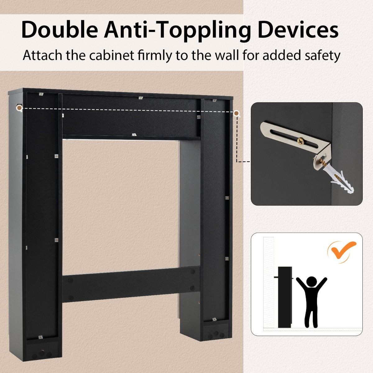 Armoire de salle de bains Coast à installer au-dessus des toilettes - double porte - étagères réglables - noir