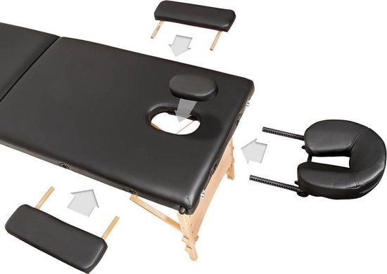 Table de massage mobile - revêtement 5cm - 2 Zones + sac de transport noir