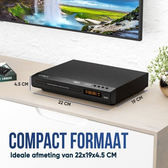 Strex Lecteur DVD avec HDMI - Full HD 1080P - Télécommande - USB - HDMI/RCA - Sans région - Noir