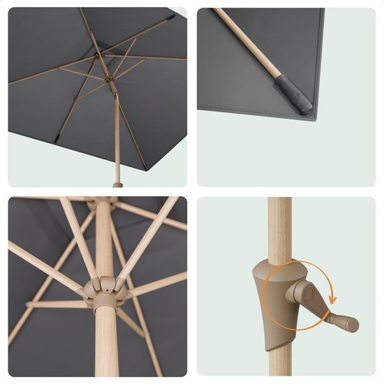 LifeGoods Parasol - Jardin - 270x180cm - 30° inclinable - Imperméable - UPF50+ - Revêtement en bois - Gris foncé