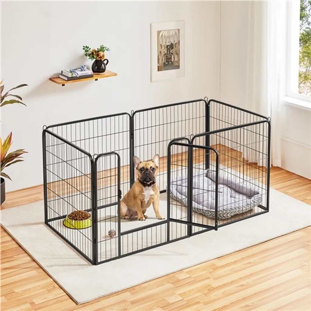 Barrière pour chiots Yaheetech, 6 panneaux avec porte - Noir - 164 x 83 x 80 cm