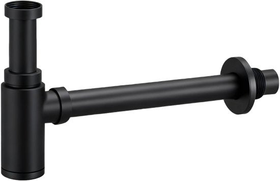 Mirlux - Siphon en acier inoxydable noir mat – Siphon universel pour lavabo Ø 32 mm – Réglable 300 x 243 mm – Rosace murale incluse – Siphon design pour lavabo et vasque